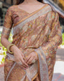 Royal Brown Procession Print Handloom Cotton Saree with Illustrated Pallu & Blouse