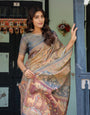 Rust Beige Handloom Cotton Saree with Royal Animal Caravan & Scenic Village Pallu