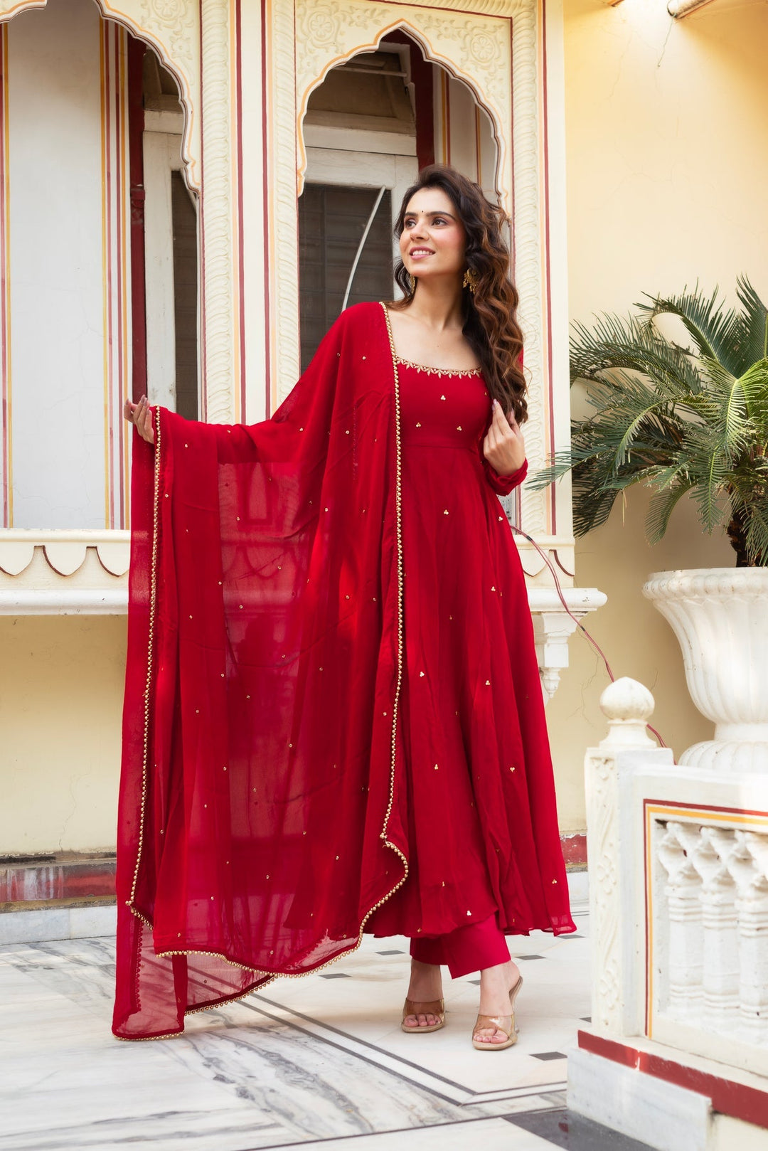 Red Premium Georgette Suit Set with Dupatta