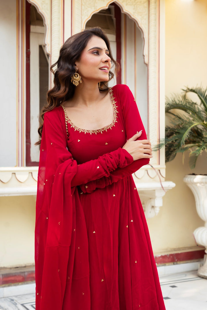 Red Premium Georgette Suit Set with Dupatta