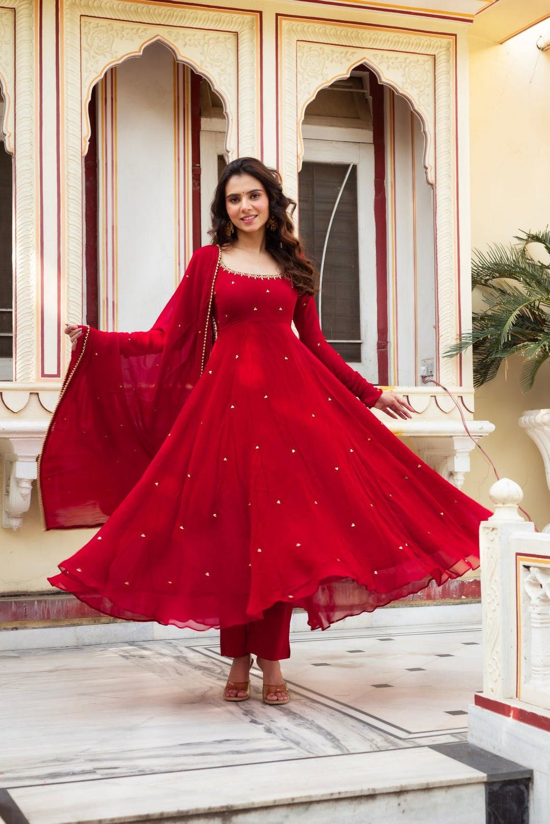 Red Premium Georgette Suit Set with Dupatta