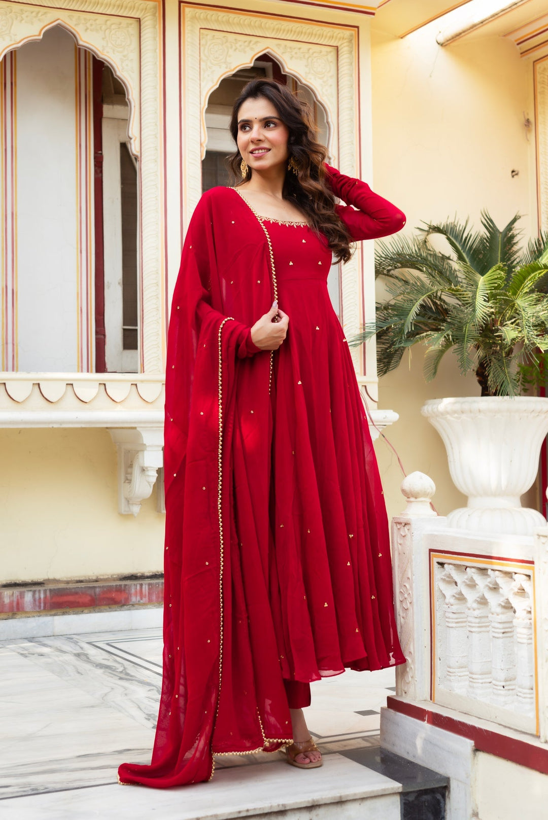 Red Premium Georgette Suit Set with Dupatta