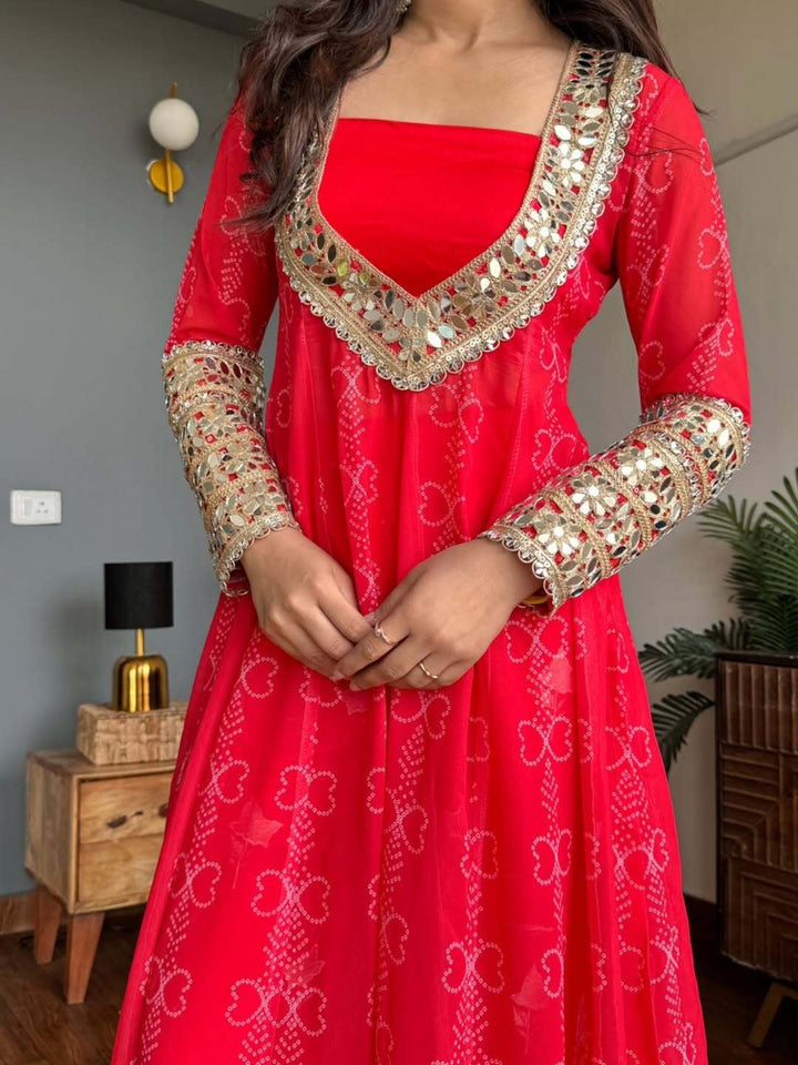 Georgette Kurti Set with Mirror Detailing | 3-Piece Ethnic Wear
