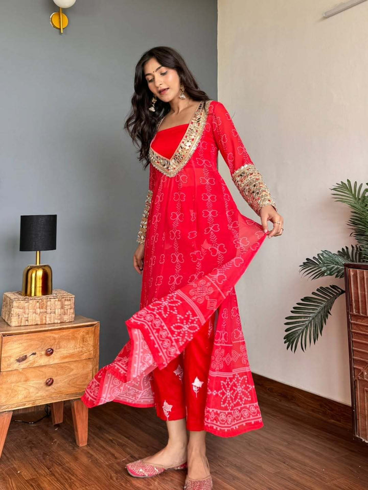 Georgette Kurti Set with Mirror Detailing | 3-Piece Ethnic Wear