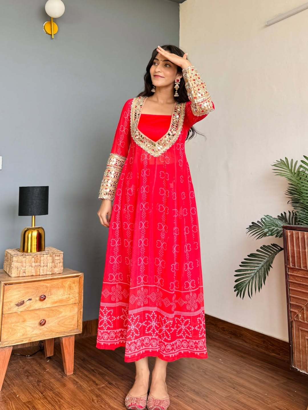 Georgette Kurti Set with Mirror Detailing | 3-Piece Ethnic Wear