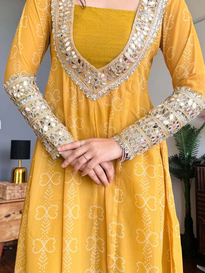 Georgette Kurti Set with Mirror Detailing | 3-Piece Ethnic Wear