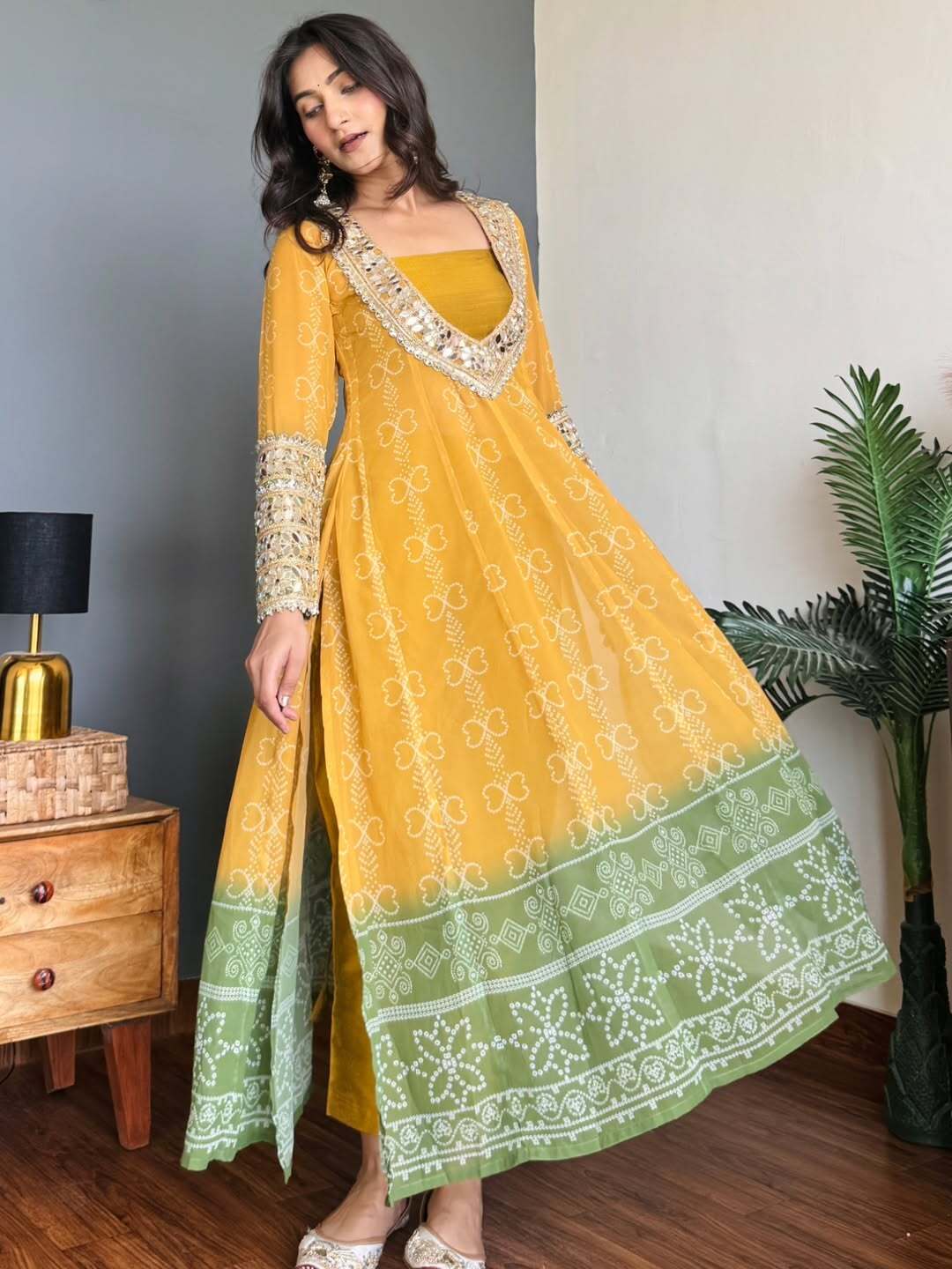 Georgette Kurti Set with Mirror Detailing | 3-Piece Ethnic Wear