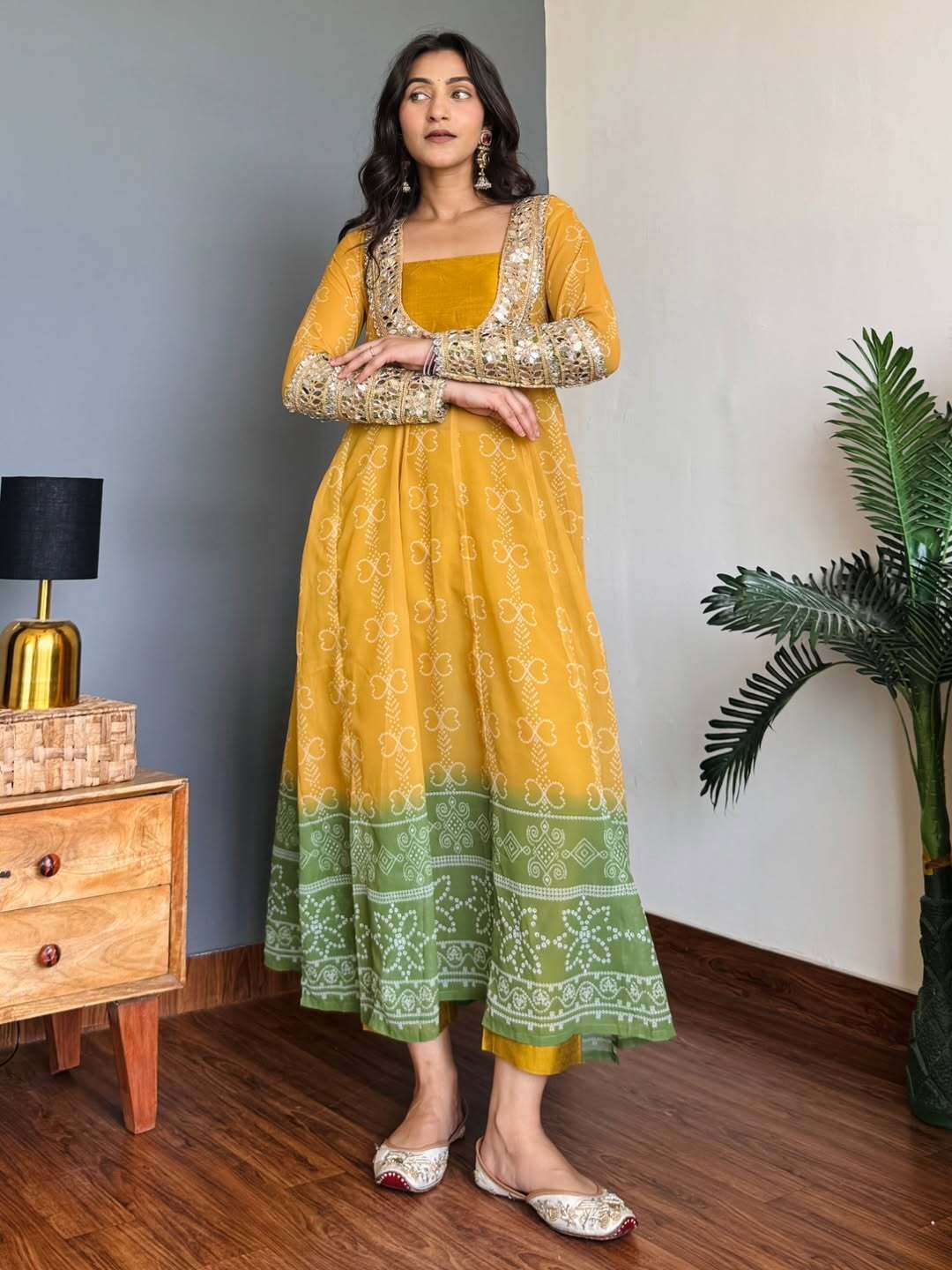 Georgette Kurti Set with Mirror Detailing | 3-Piece Ethnic Wear