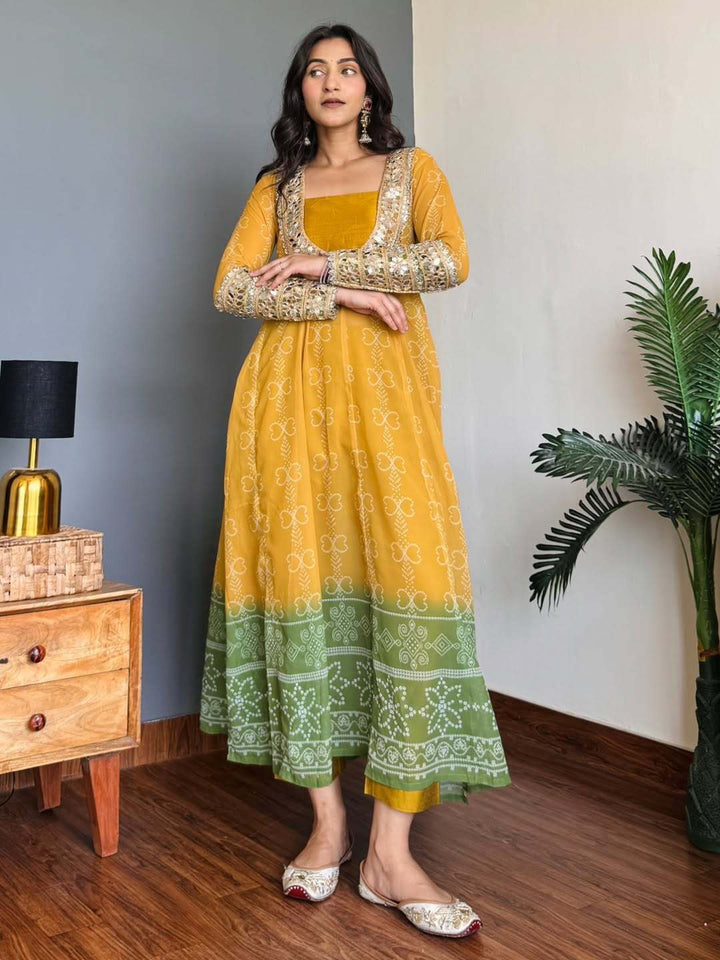 Georgette Kurti Set with Mirror Detailing | 3-Piece Ethnic Wear
