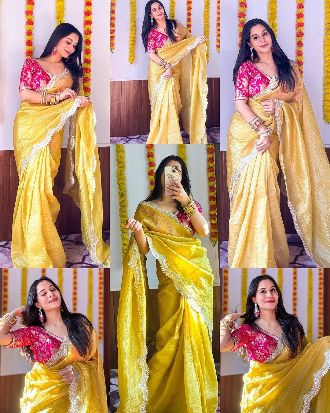 Gold Crush Saree with Embroidery Patti Border & Embroidered Blouse - Festive & Wedding Wear