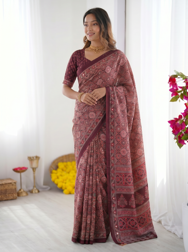 Dusty Mauve Modal Silk Saree with Intricate Heritage Geometric Prints, Traditional Designer Border & Rich Artistic Pallu