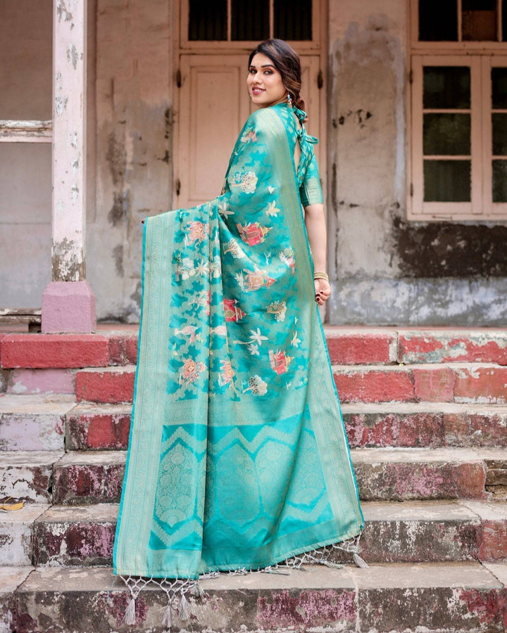 Elegant Teal Green Banarasi Silk Saree with Intricate Zari Weaving and Tassels RICH VARSHA H 1161-70