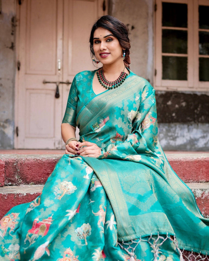 Elegant Teal Green Banarasi Silk Saree with Intricate Zari Weaving and Tassels RICH VARSHA H 1161-70
