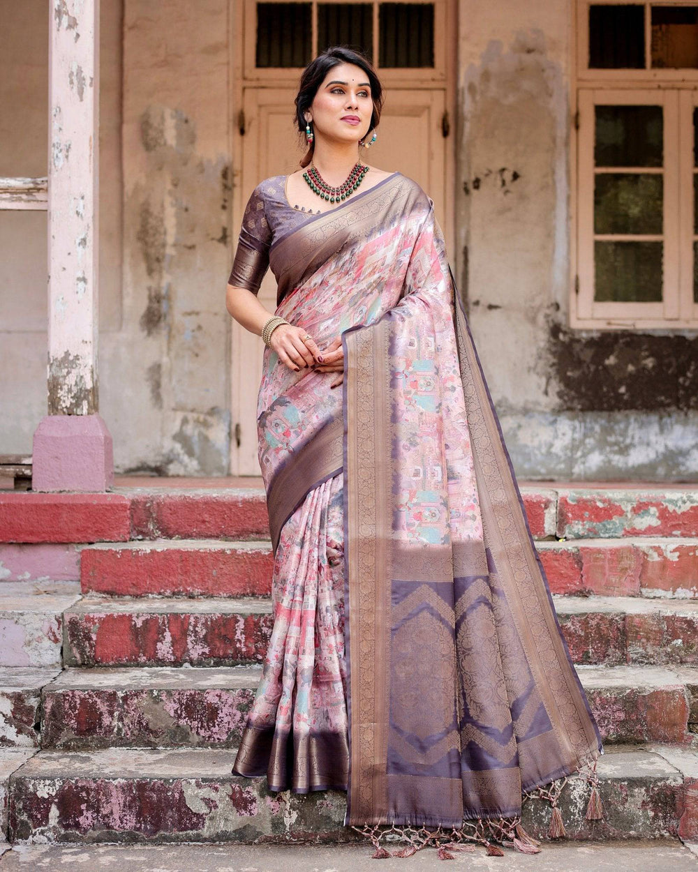 Graceful Lavender Banarasi Silk Saree with Regal Zari Weave and Tassel Detailing RICH VARSHA H 1161-70