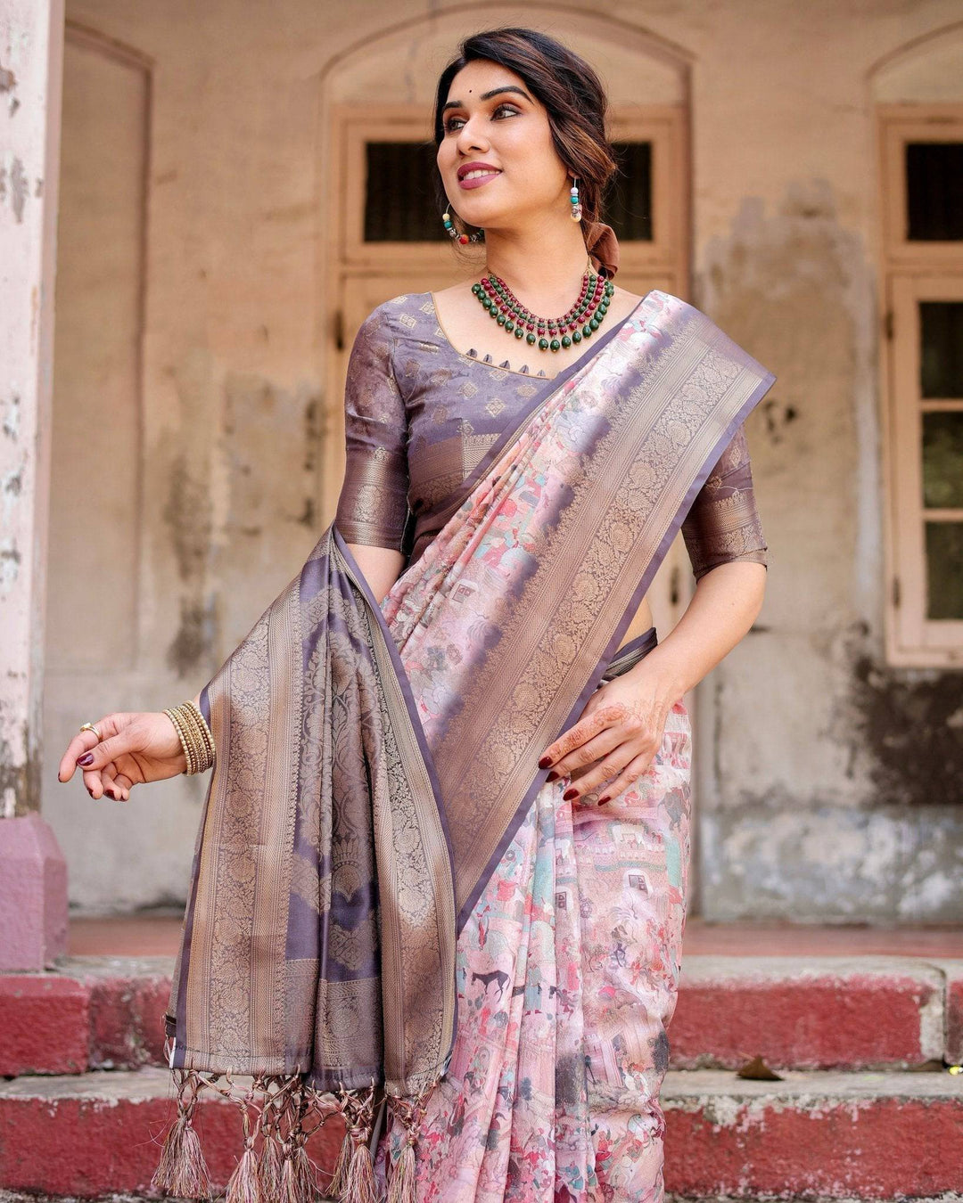 Graceful Lavender Banarasi Silk Saree with Regal Zari Weave and Tassel Detailing RICH VARSHA H 1161-70