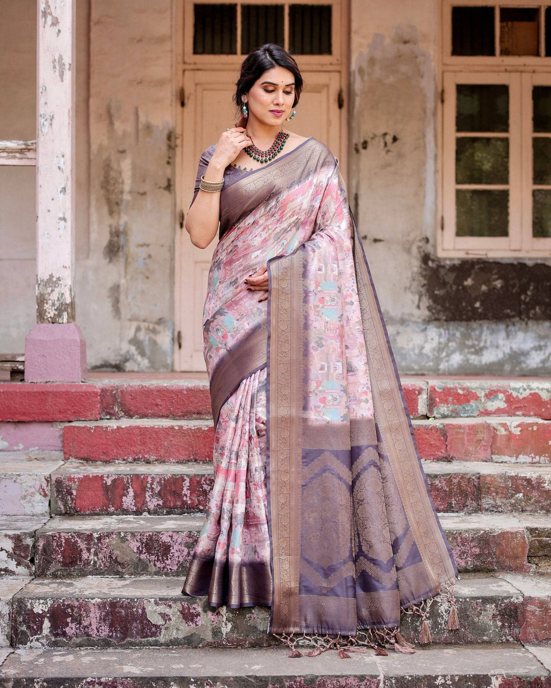 Graceful Lavender Banarasi Silk Saree with Regal Zari Weave and Tassel Detailing RICH VARSHA H 1161-70