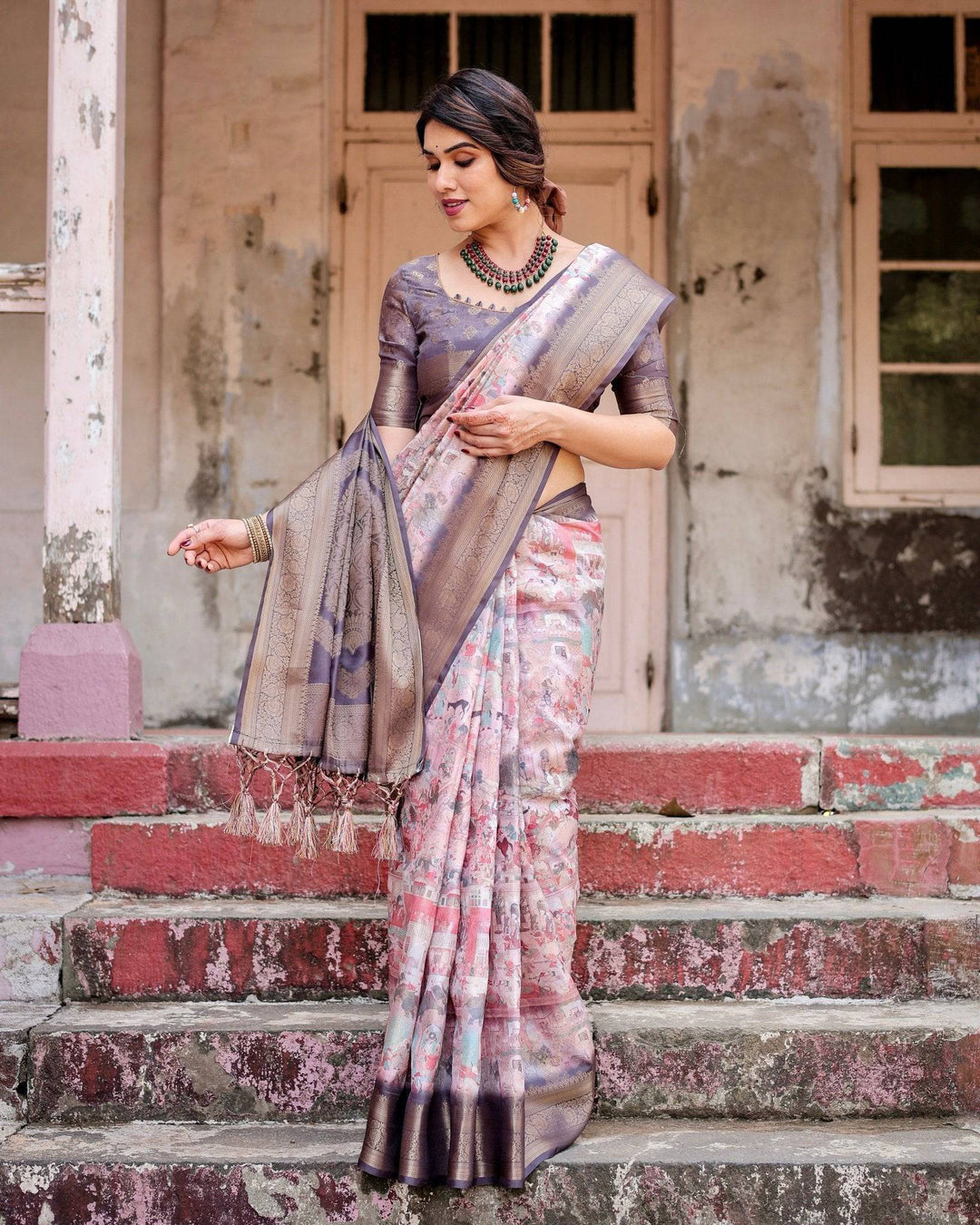 Graceful Lavender Banarasi Silk Saree with Regal Zari Weave and Tassel Detailing RICH VARSHA H 1161-70