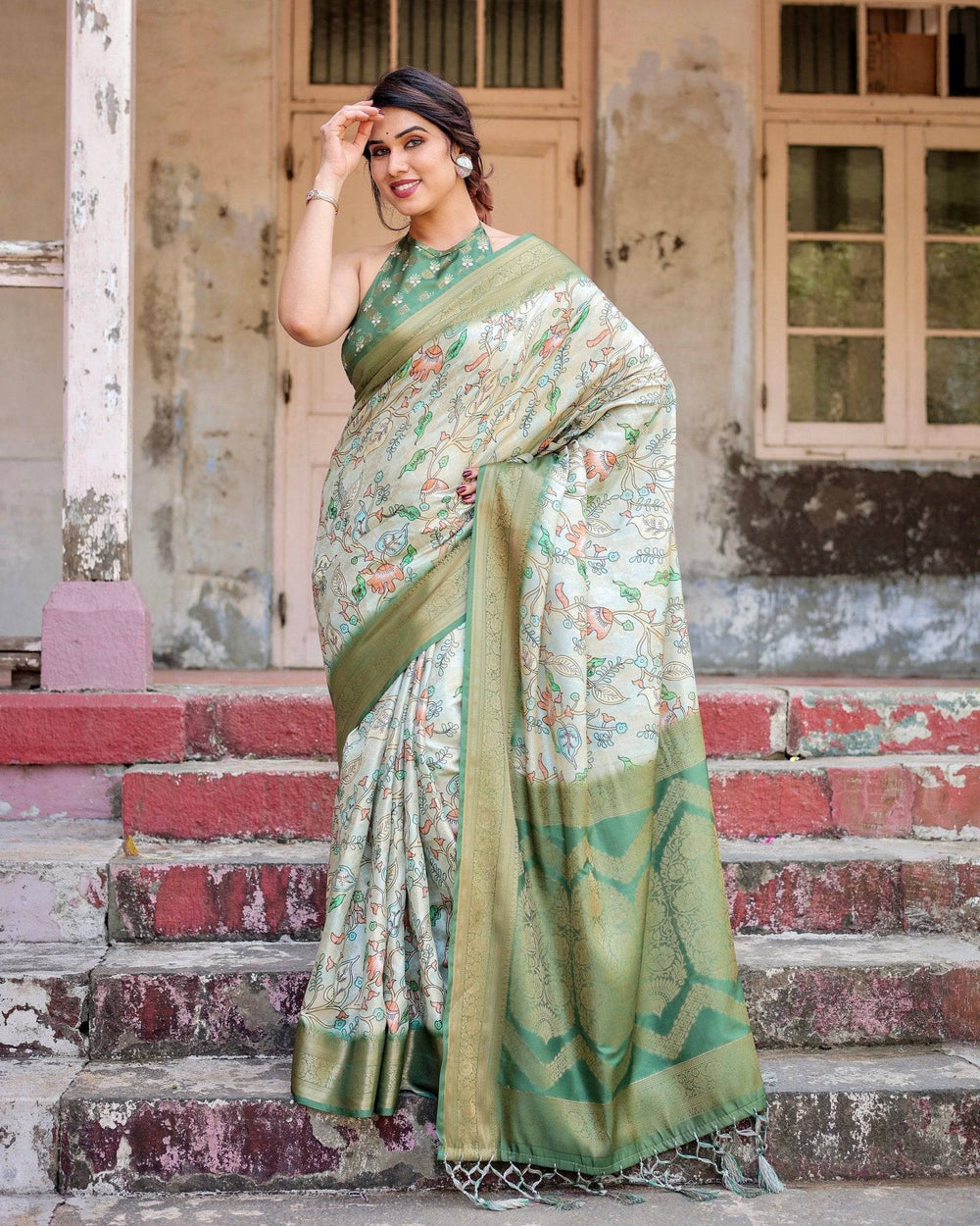 Timeless Green Banarasi Silk Saree with Zari Weaving and Tassels RICH VARSHA H 1171-80