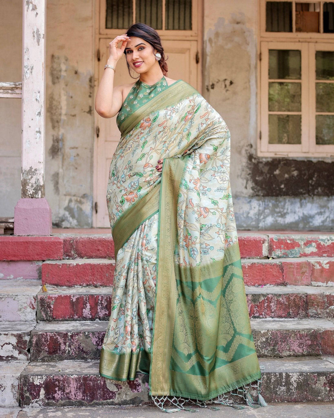 Timeless Green Banarasi Silk Saree with Zari Weaving and Tassels RICH VARSHA H 1171-80