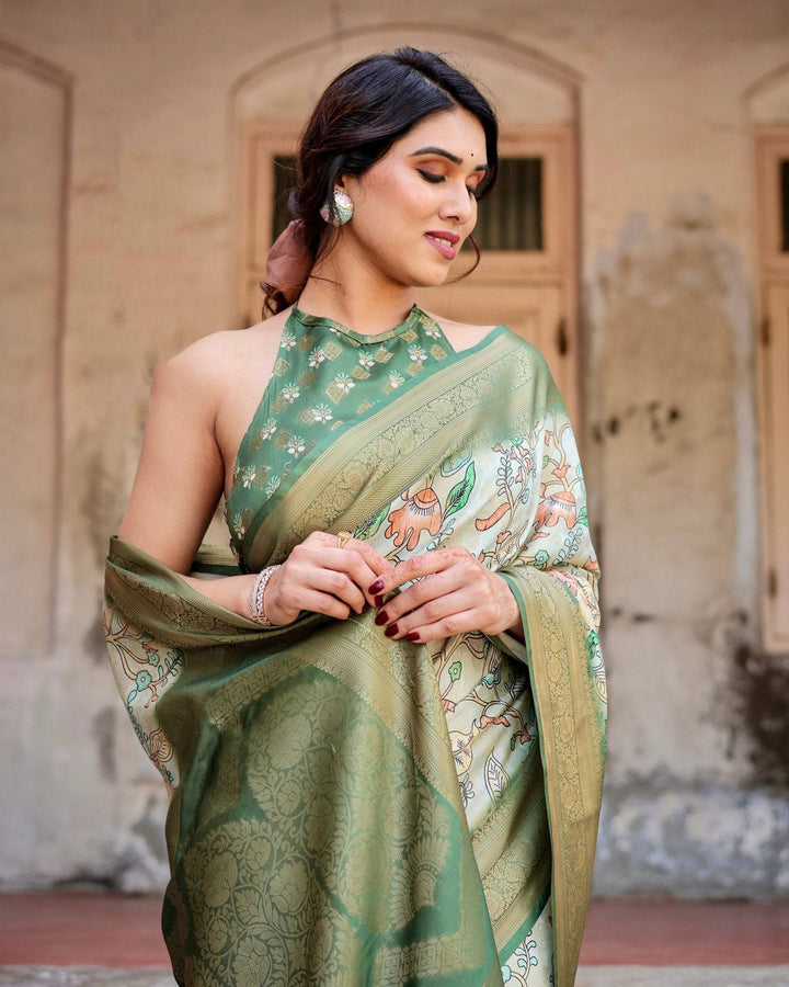 Timeless Green Banarasi Silk Saree with Zari Weaving and Tassels RICH VARSHA H 1171-80