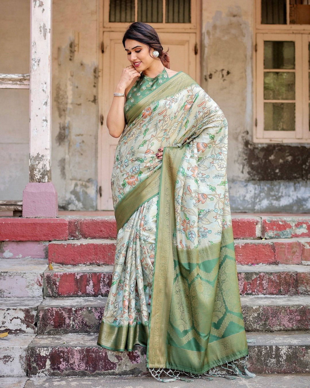 Timeless Green Banarasi Silk Saree with Zari Weaving and Tassels RICH VARSHA H 1171-80
