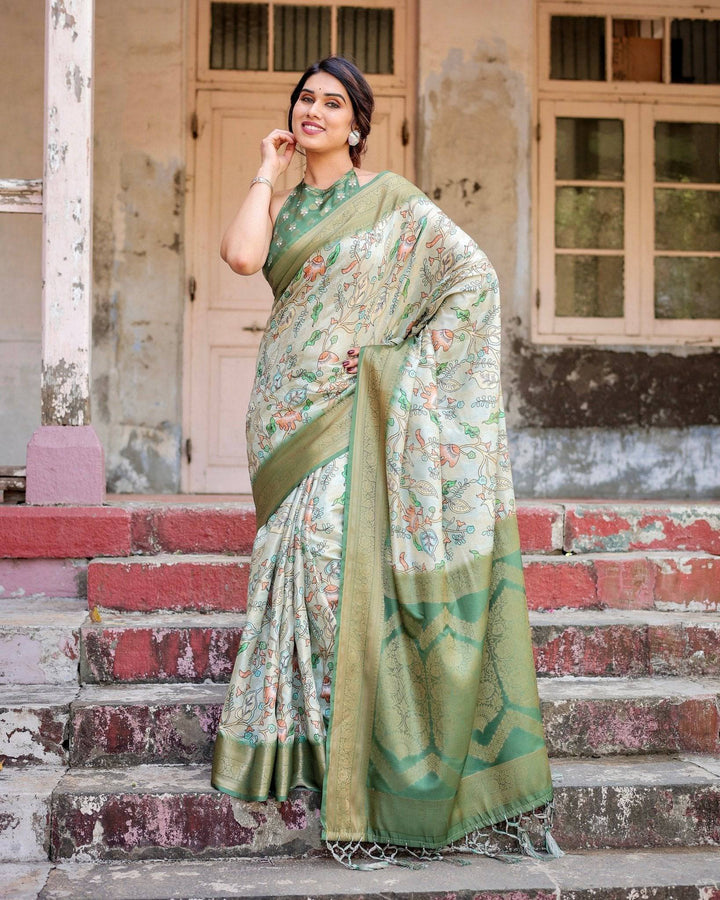Timeless Green Banarasi Silk Saree with Zari Weaving and Tassels RICH VARSHA H 1171-80