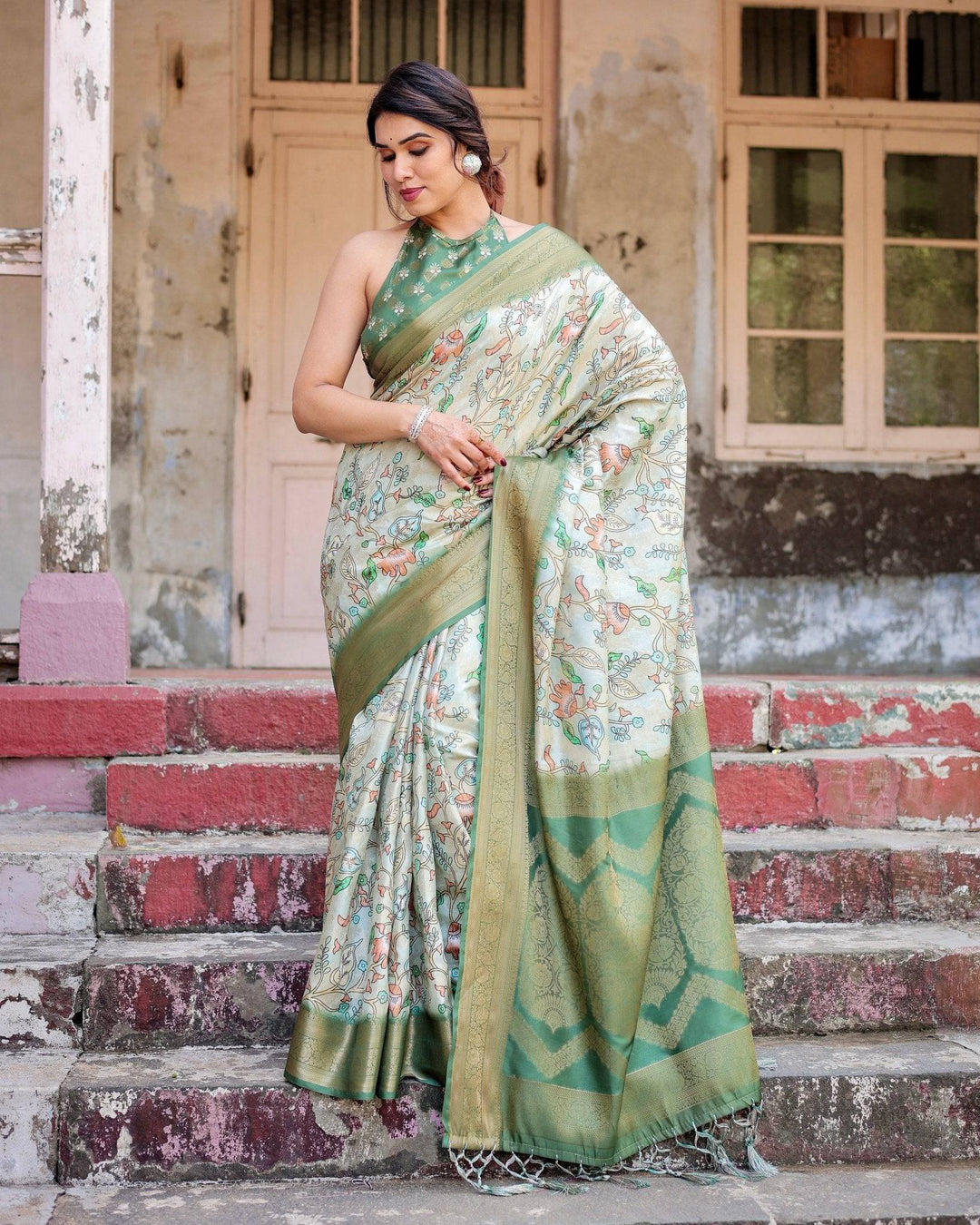 Timeless Green Banarasi Silk Saree with Zari Weaving and Tassels RICH VARSHA H 1171-80