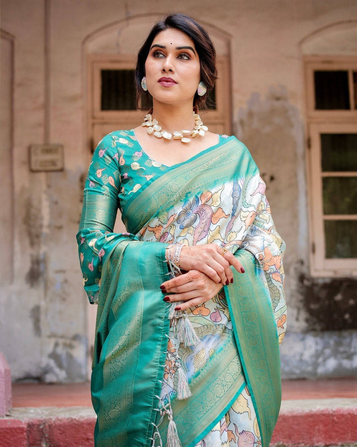Graceful Green Banarasi Silk Saree with Vibrant Motifs and Zari Woven Pallu RICH VARSHA H 1171-80