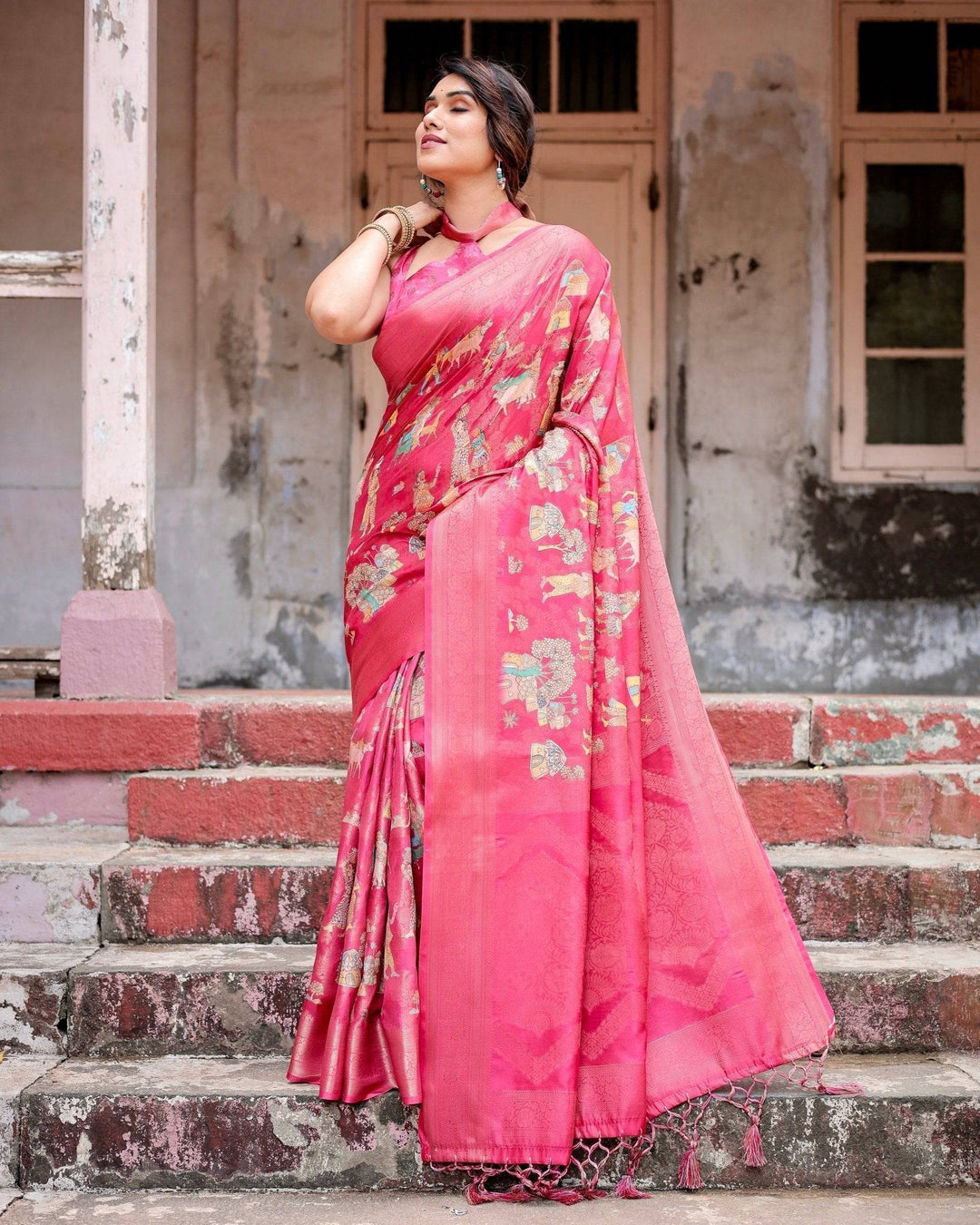 Regal Pink Banarasi Silk Saree with Zari Weave and Intricate Tassels RICH VARSHA H 1171-80