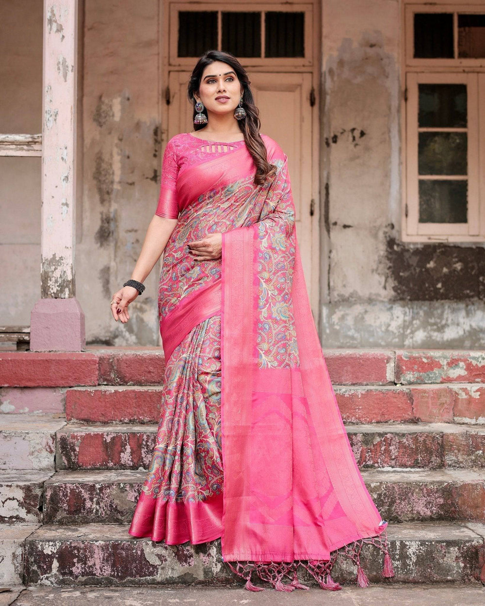 Elegant Pink Banarasi Silk Saree with Paisley Design Zari Weaving and Tassels RICH VARSHA H 1181-90