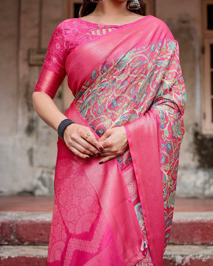 Elegant Pink Banarasi Silk Saree with Paisley Design Zari Weaving and Tassels RICH VARSHA H 1181-90