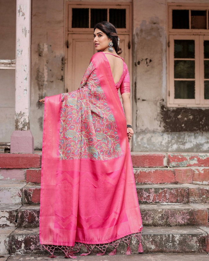 Elegant Pink Banarasi Silk Saree with Paisley Design Zari Weaving and Tassels RICH VARSHA H 1181-90