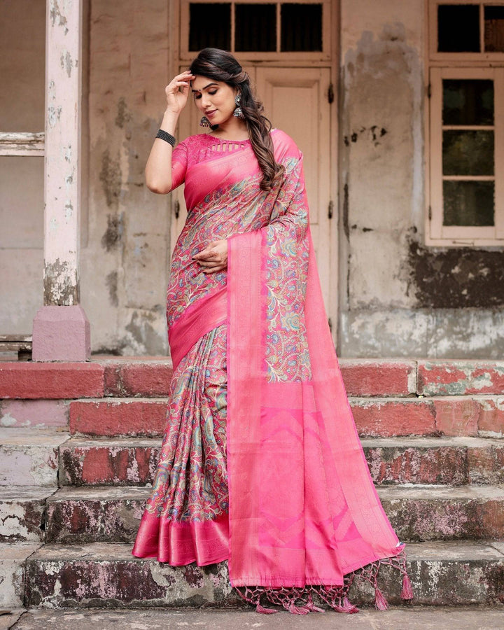 Elegant Pink Banarasi Silk Saree with Paisley Design Zari Weaving and Tassels RICH VARSHA H 1181-90
