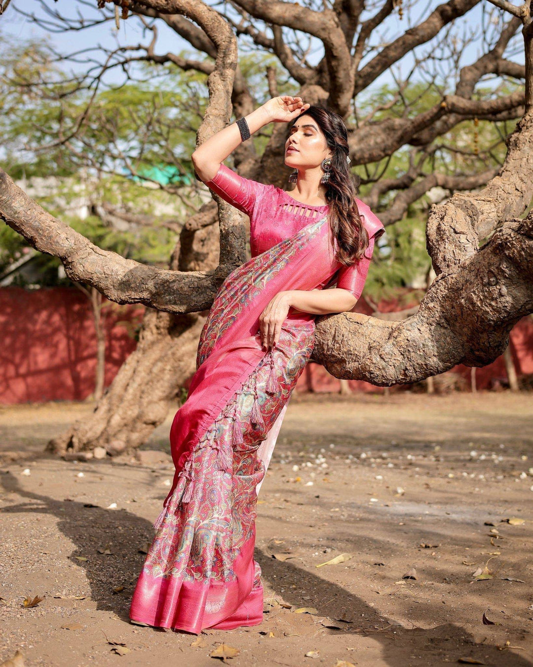 Elegant Pink Banarasi Silk Saree with Paisley Design Zari Weaving and Tassels RICH VARSHA H 1181-90