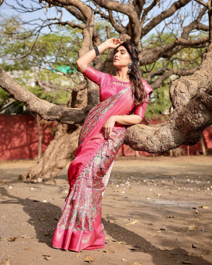 Elegant Pink Banarasi Silk Saree with Paisley Design Zari Weaving and Tassels RICH VARSHA H 1181-90
