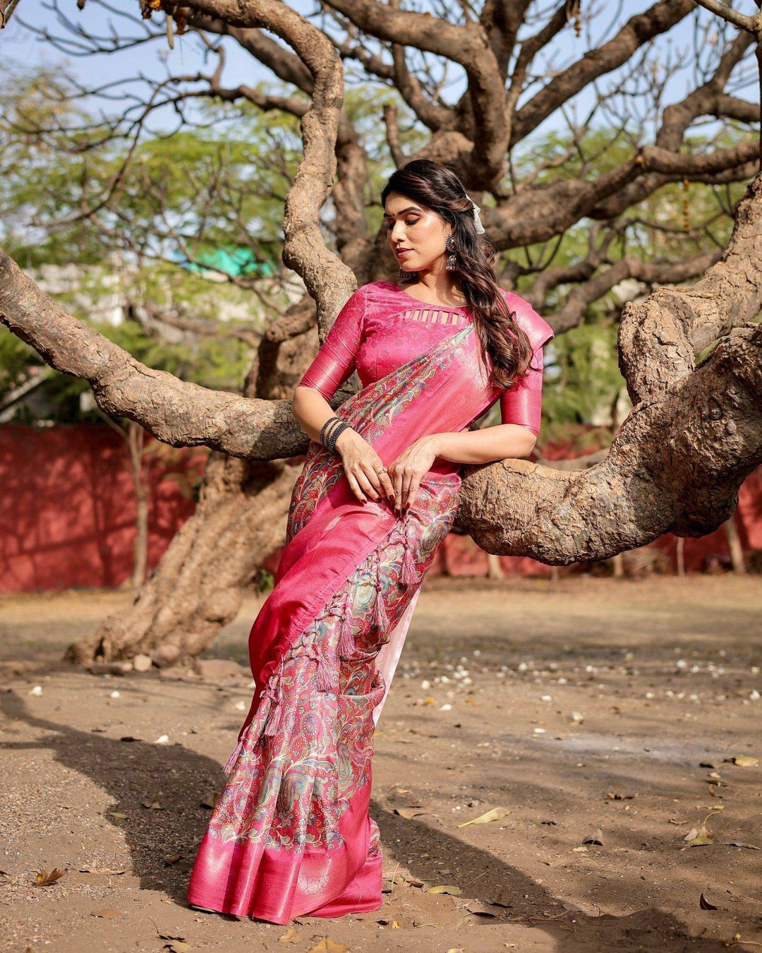 Elegant Pink Banarasi Silk Saree with Paisley Design Zari Weaving and Tassels RICH VARSHA H 1181-90