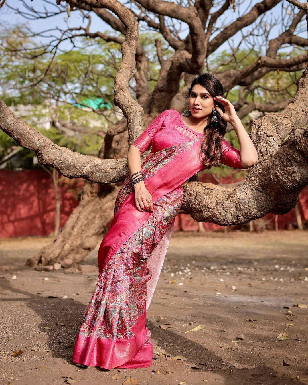Elegant Pink Banarasi Silk Saree with Paisley Design Zari Weaving and Tassels RICH VARSHA H 1181-90