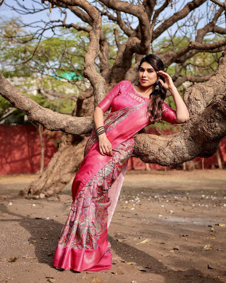 Elegant Pink Banarasi Silk Saree with Paisley Design Zari Weaving and Tassels RICH VARSHA H 1181-90