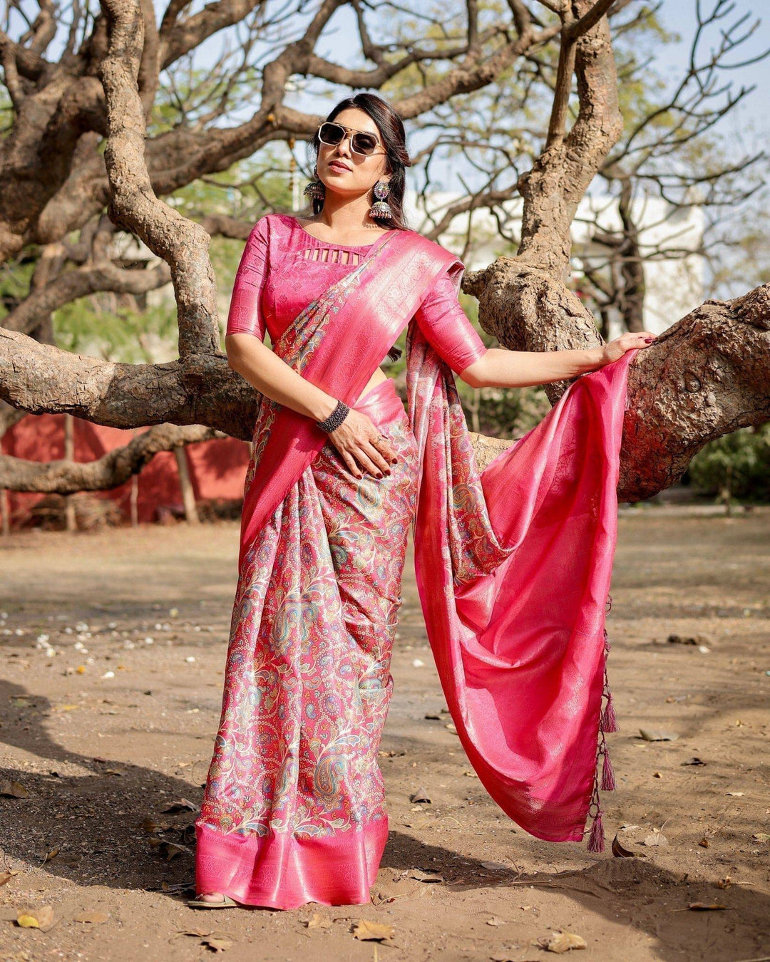 Elegant Pink Banarasi Silk Saree with Paisley Design Zari Weaving and Tassels RICH VARSHA H 1181-90
