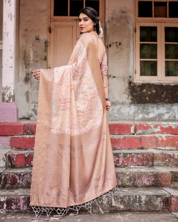 Elegant Beige Banarasi Silk Saree with Tassels and Zari Work RICH VARSHA H 1181-90