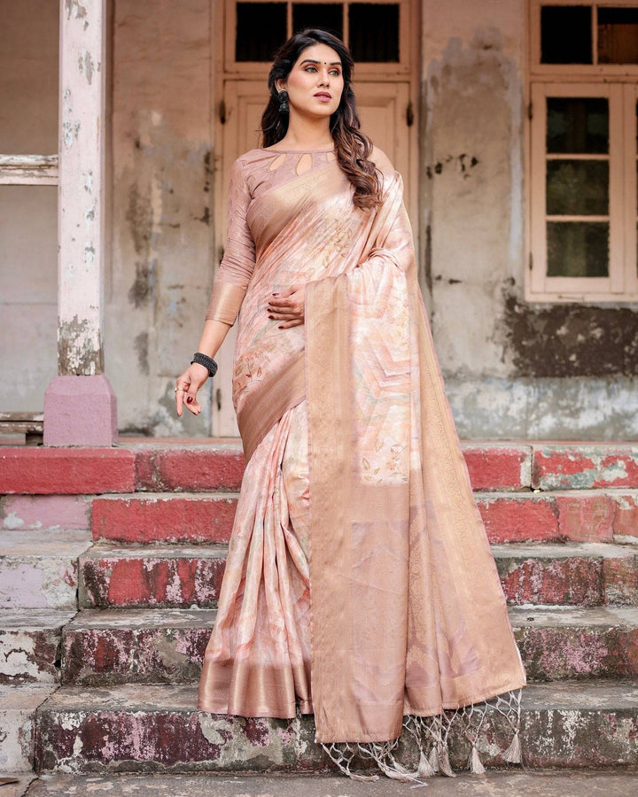 Elegant Beige Banarasi Silk Saree with Tassels and Zari Work RICH VARSHA H 1181-90