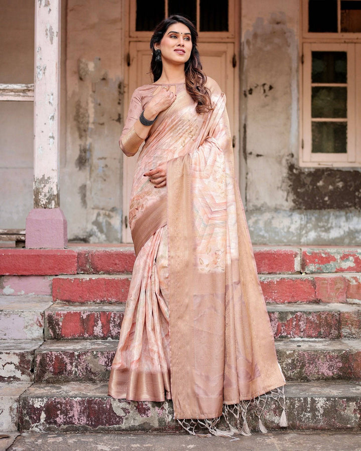 Elegant Beige Banarasi Silk Saree with Tassels and Zari Work RICH VARSHA H 1181-90