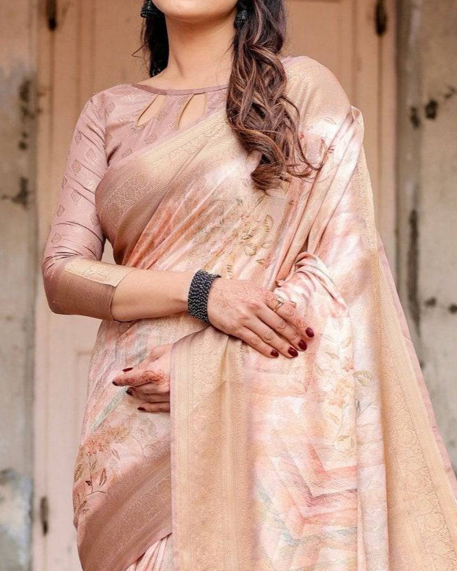 Elegant Beige Banarasi Silk Saree with Tassels and Zari Work RICH VARSHA H 1181-90
