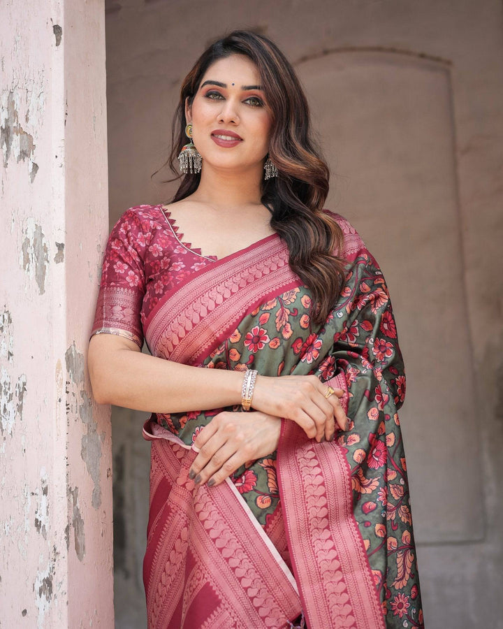 Luxurious Green Banarasi Silk Saree with Zari Border and Tassels RICH VARSHA H 1211-20