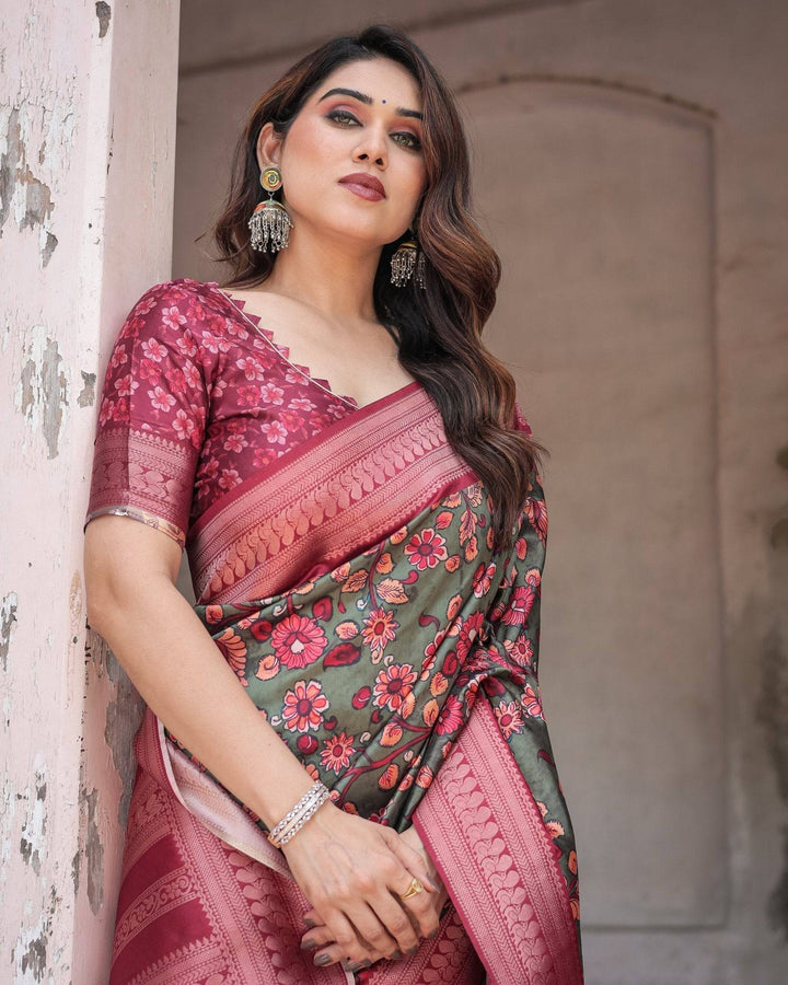 Luxurious Green Banarasi Silk Saree with Zari Border and Tassels RICH VARSHA H 1211-20