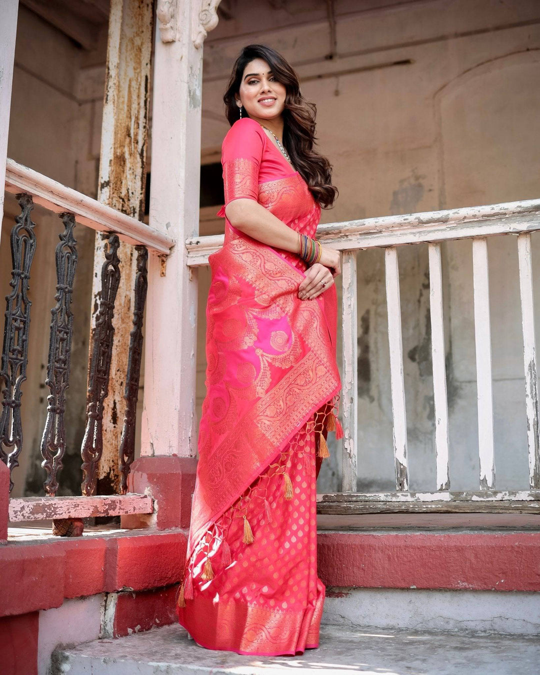 Pure Gaji Silk Saree Weaved With  Zari Comes With Tassels