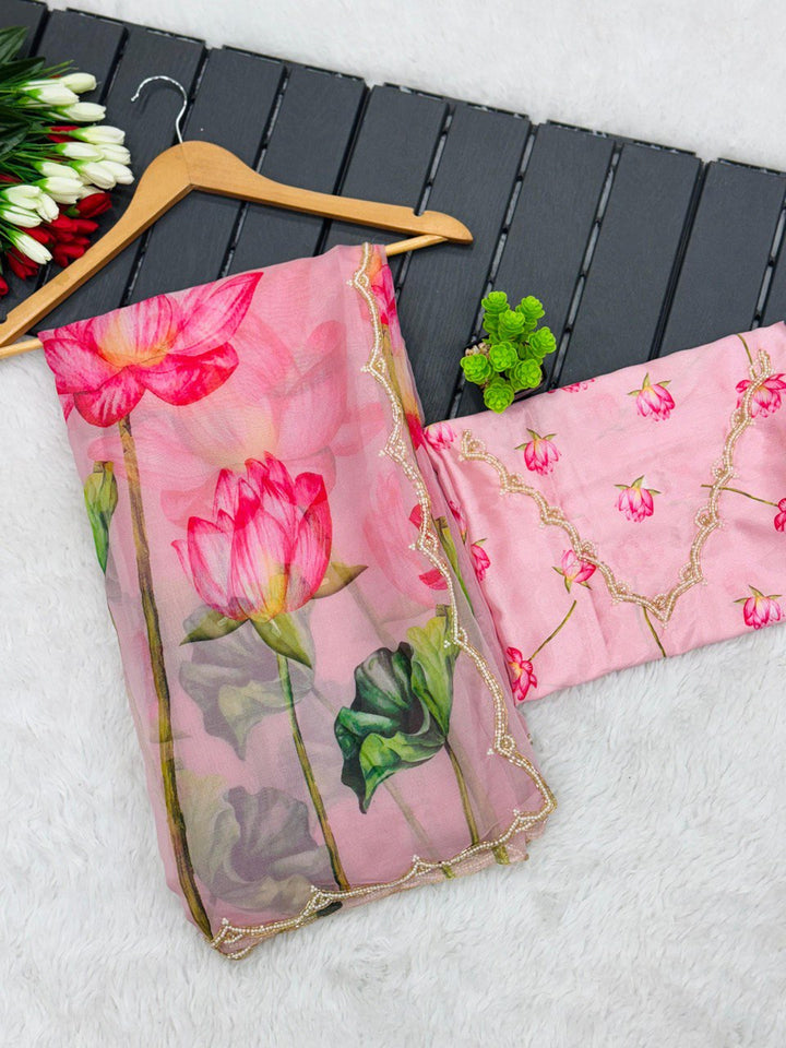 Traditional TB Organza Khatli Work Saree for Party Wear