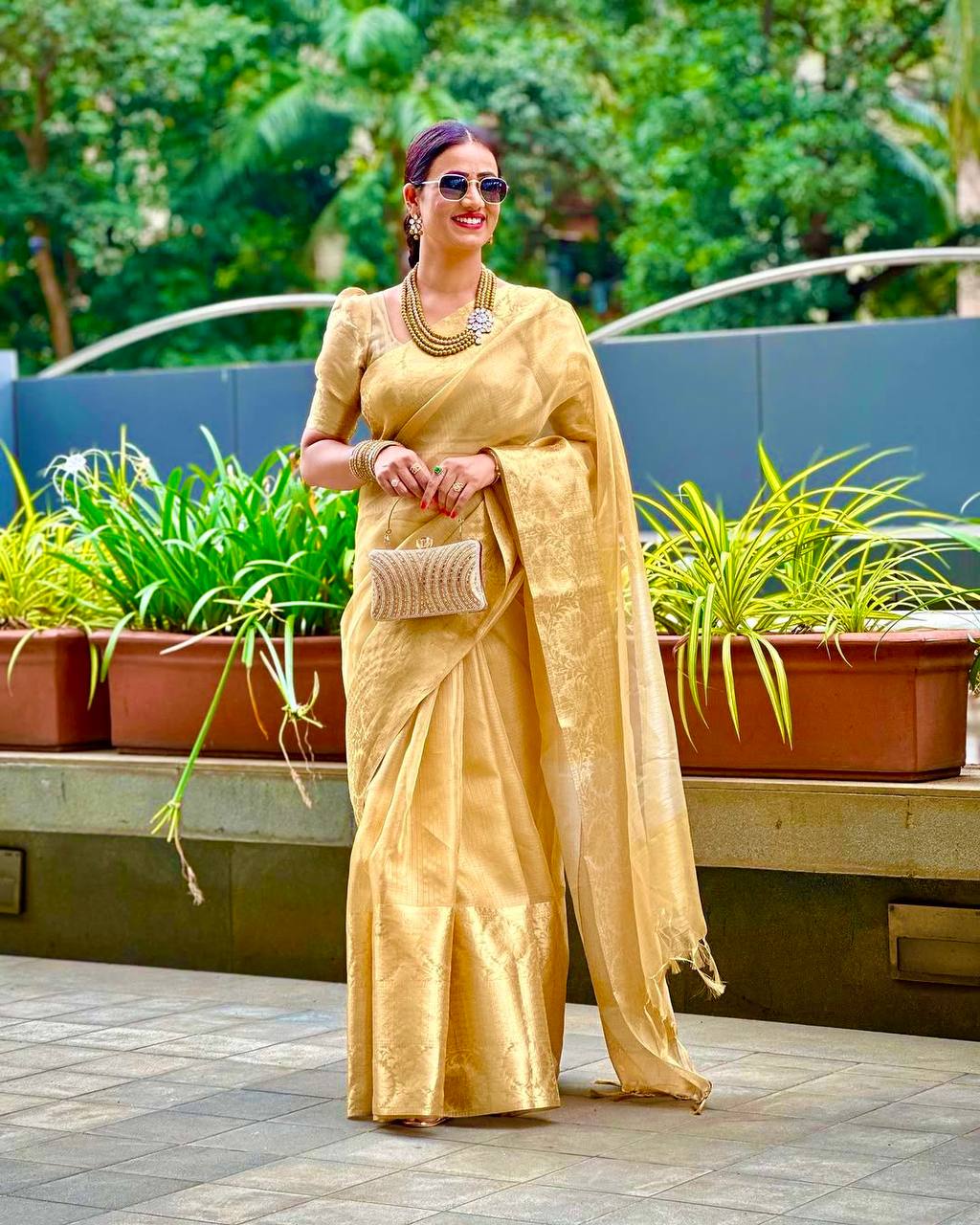 Elegant Golden Silk Saree for Women | Designer Banarasi Silk Saree for Wedding & Festive Wear