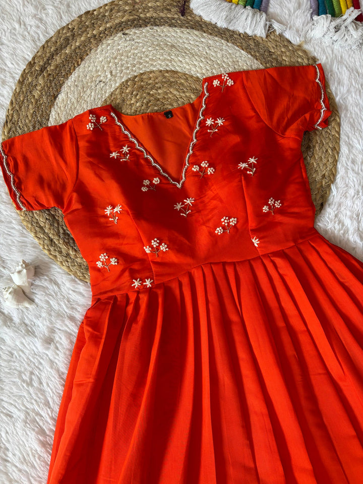 Designer Red Ethnic Gown for Women with Moti Kardana Hand Embroidery