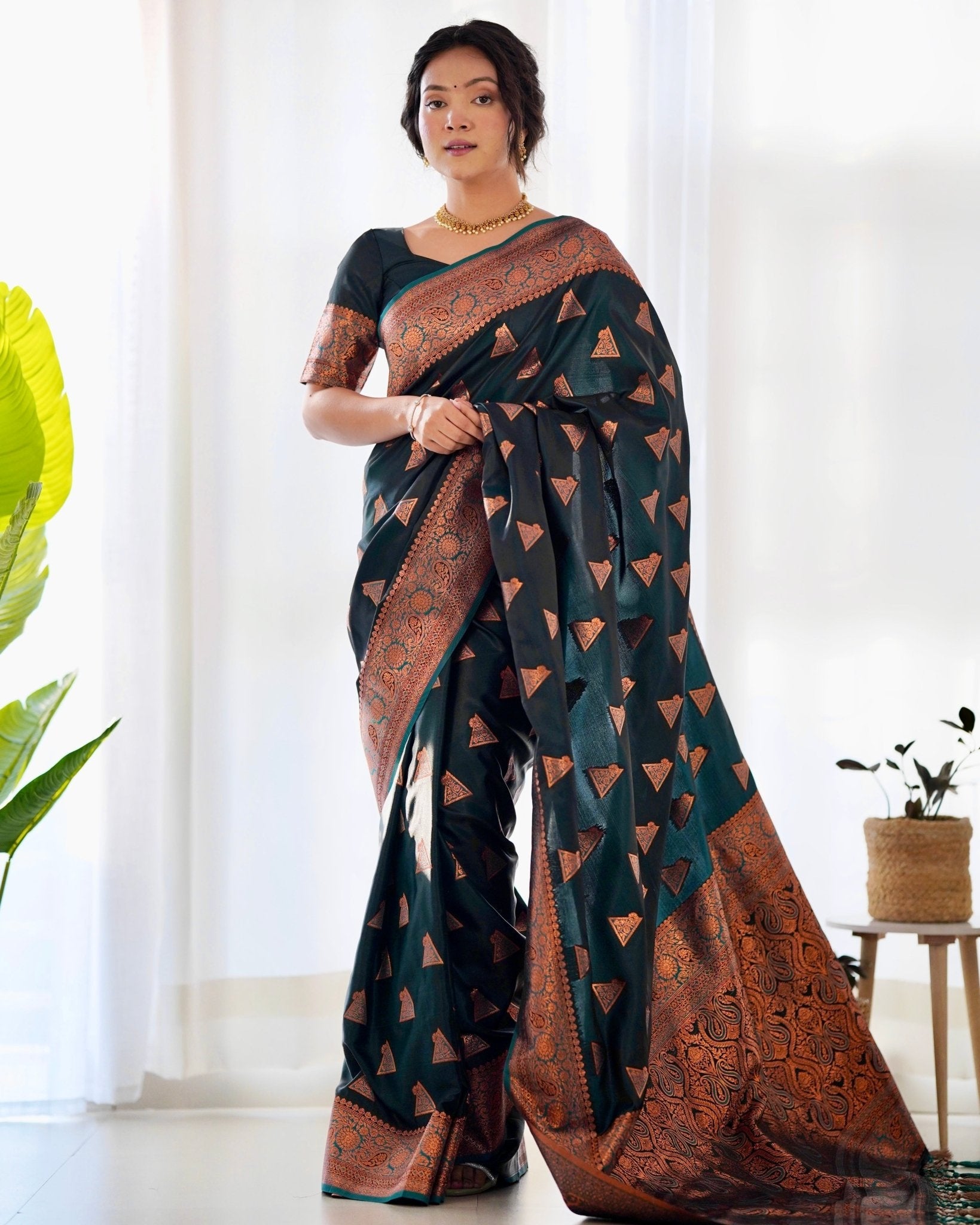 Pure Gaji Silk Saree Weaved With  Zari Comes With Tassels